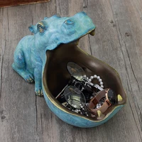 resin hippo statue hippopotamus sculpture figurine key candy container sundries storage holder home decoration crafts