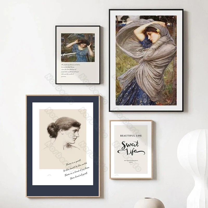 

European Style Canvas Painting Poster Oil Drawing Pictures Pretty Girls Quotas Beautiful Life Sweet Life for Home Rooms Decorat