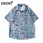 OSCN7 Повседневная рубашка с коротким рукавом и принтом для мужчин, уличная 2022, Гавайский пляж, большие размеры, женская мода, рубашки для мужчин, 3296