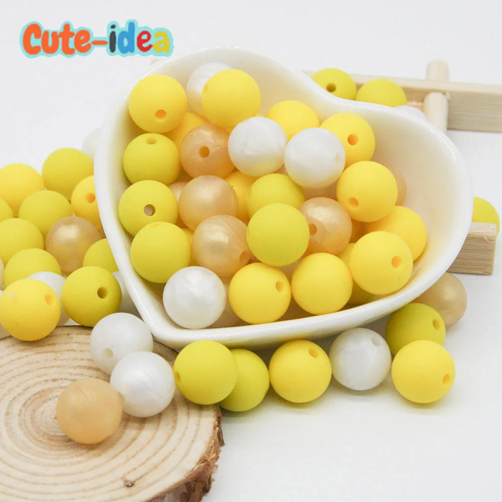 Cute-idea 200pcs Round Silicone Beads 12mm Food Grade Silicone DIY Baby Pendant Toy Chews Pacifier clips Nursing Necklace
