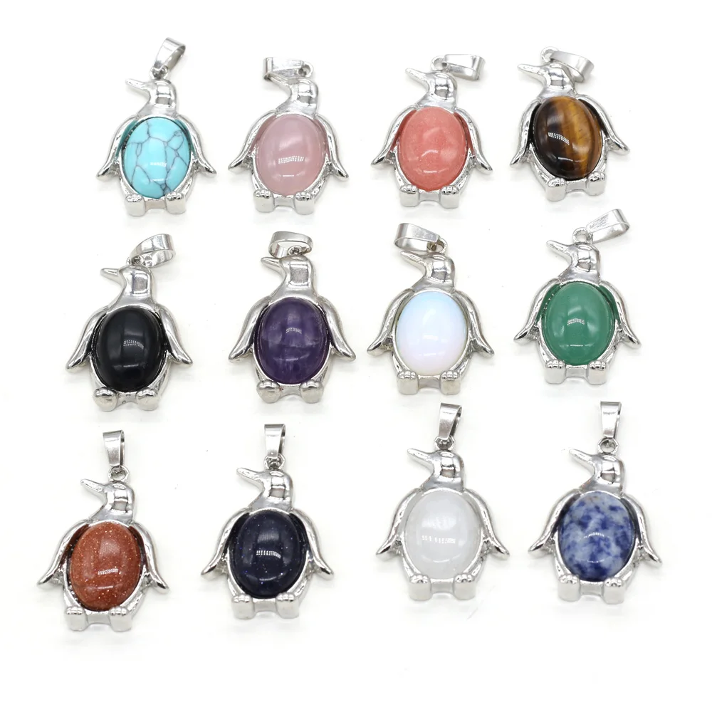 

Natural Stone Pendants Penguin Shape Crystal Agates Amethysts Turquoises Opal Stone Charms for Jewelry Making Necklace Bracelet