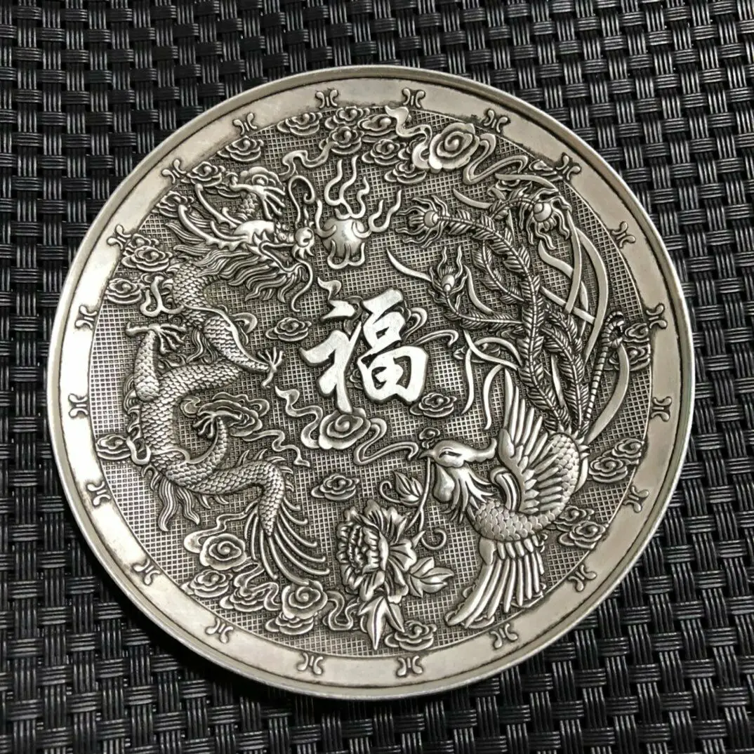 

Китайская медная коллекция, медная ручная резка, дракон тарелка «Феникс»