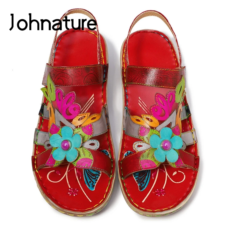 Женские сандалии в стиле ретро Johnature повседневные босоножки из натуральной кожи