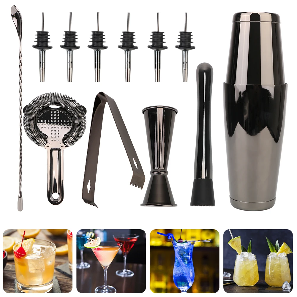 

Cocktail Shaker Bar Set Bar Accessories 10pcs/13pcs Set Stainless Steel Jigger Muddler Pourer Ice Tong Barware Boston Shaker