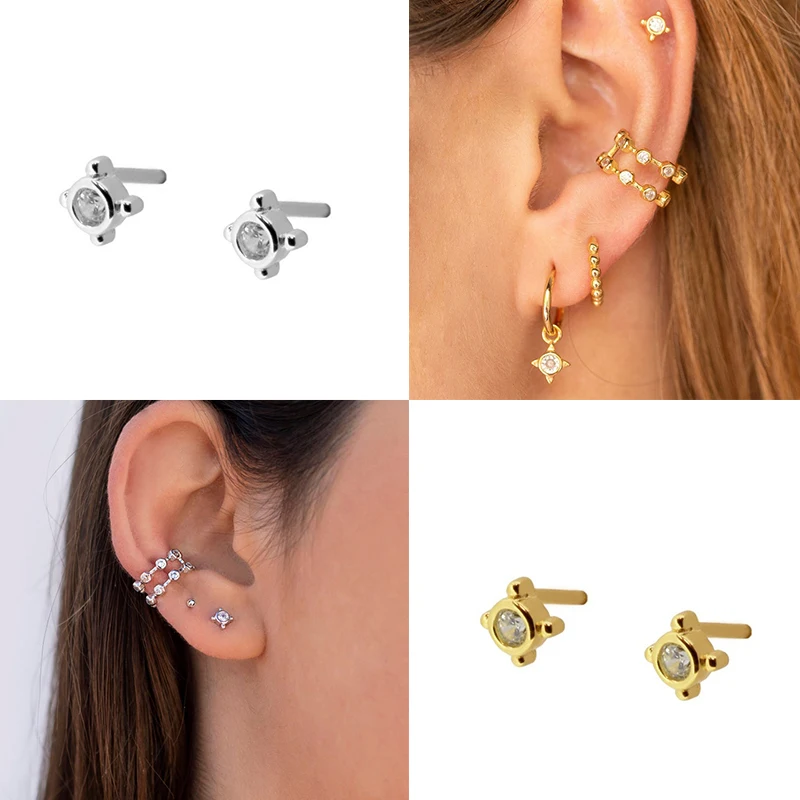 

BOAKO Pendientes Plata 925 Earrings For Women Mini Crystal Stud Earrings Cartilage Jewelry Ear Piercing Unusual #19