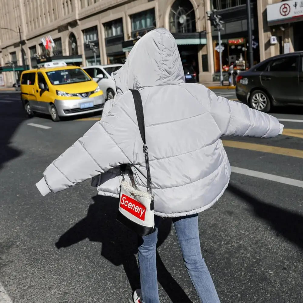 

2019 Fashion Women Parkas Stand Collar Loose Cotton-padded Jacket Warm Short Outerwear Big Yards Female Hooded Winter Coat