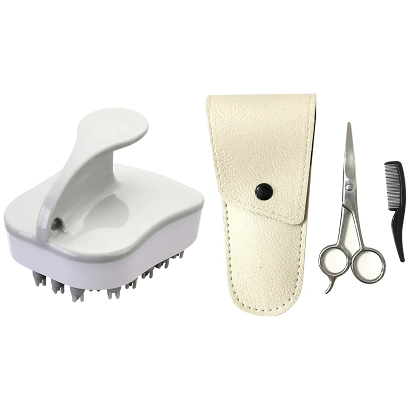 

Мужской триммер для усов и бровей, ножницы для бороды и массажная расческа для мытья волос (серый)