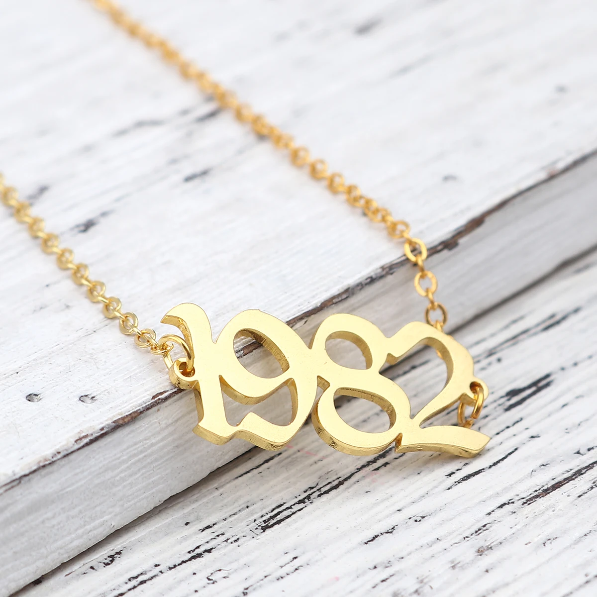 304 Stainless Steel Year Anklet Gold Color Number Message " 1982 "-“1989” 21cm(8 2/8") long, 1 Piece