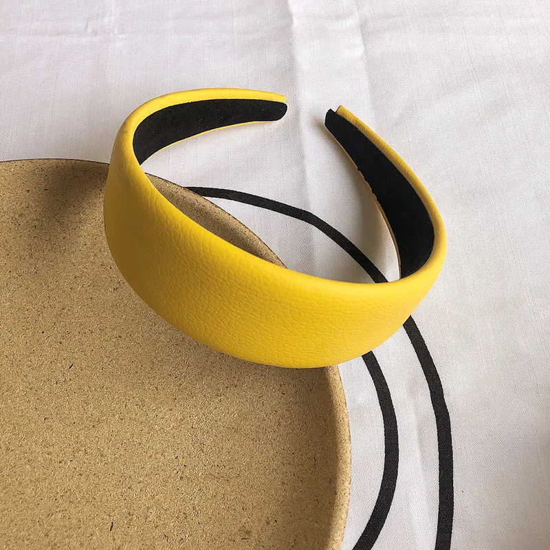 

Korean New Solid Color Headband PU Leather Hairbands Women Simple Hair Accessories Hair Bezel Girls Fashion Wild Wide Head Hoop