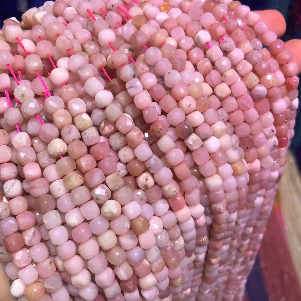 Natural Stone Loose Beads Pink Opal Cube Faceted DIY for MakingJewelry Necklace Bracelet Accessories Size 4mm | Украшения и