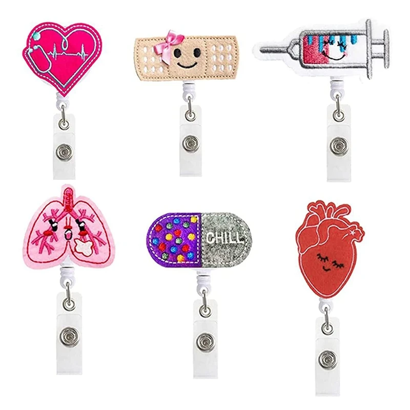 

6 PCS Badge Reel Holder Retractable Cute Badge Alligator Clip for Nurse Teachers ID Name Tag Card