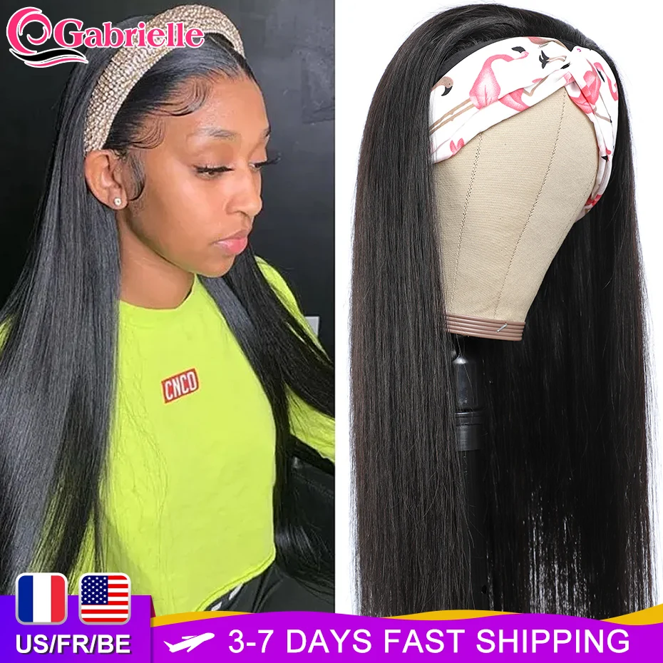 Gabrielle 30 дюймовый парик с головной повязкой натуральные бразильские волосы прямые