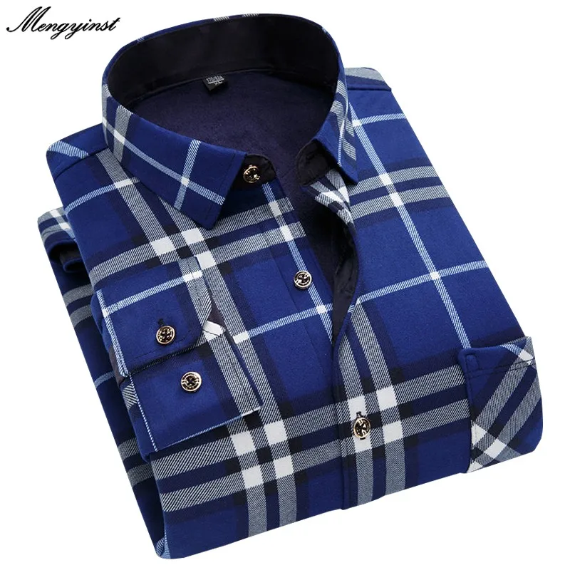 

Fashion Men Winter Warm Flannel Plaid Dress Shirts Cotton Long Sleeve Men Work Shirts Brand Casual Slim Fit Camisa Social Shirts