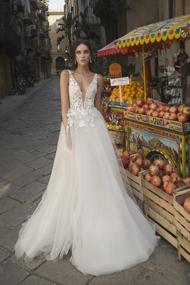 

Hi Shy Bride New Simple Wedding Dress Backless Sleeveless Design Chiffon Lace Bride Dresses Princess Dress Plus Size Tailor-made