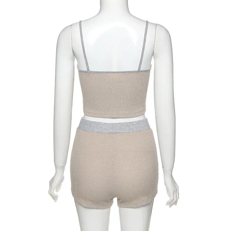 

2PCS Sexy Women Sports Suit Sleeveless Strao Bra Crop Tops High Waist Short Pants Workout Clothes Tracksuit Summer Clubwear