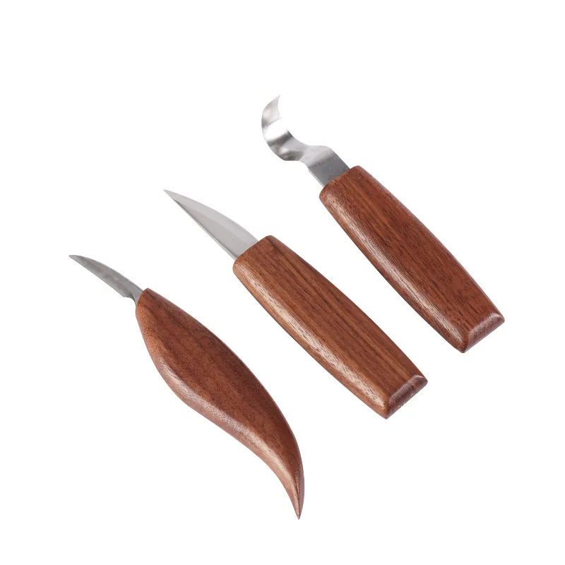 

2021 Hot Woodworking Carving Knife Set Five-Piece Round Handle Black Walnut Handle Carving Knife Carving Tool