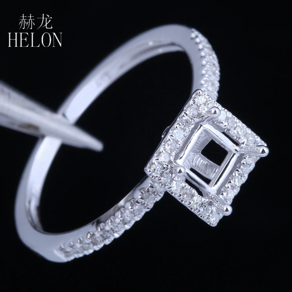 Хелон 4 мм Кушон / Принцесс Юморт Солид 14к Белое Золото Естественные Бриллианты Обручальное Кольцо для Женщин