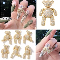 3d gold wing bear nail art decorations crystal alloy pearl zircons rhinestone charms nail jewelry ornaments accessories