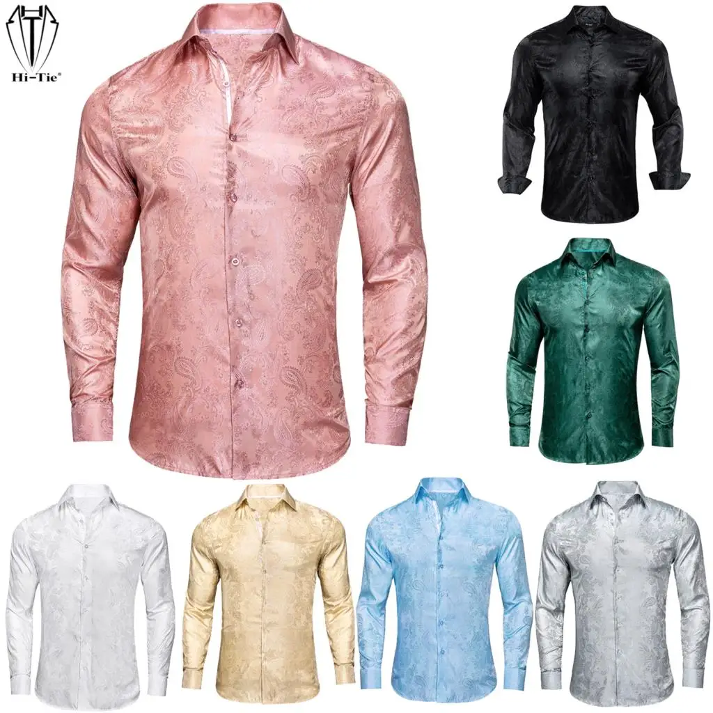 

Hi-Tie Luxury Silk Jacquard Mens Shirts Long Sleeve Paisley Floral Slim Fit Shirt For Men Male Dress Jeans Business Wedding Gift