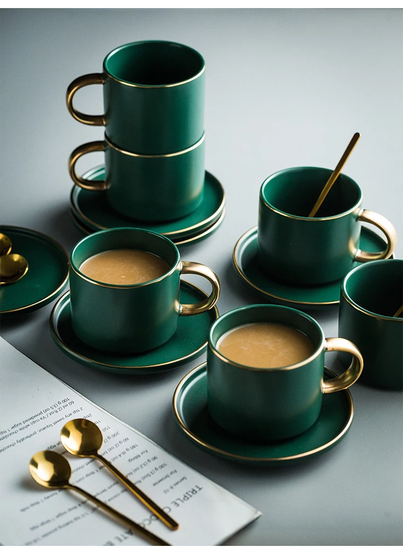 

Phnom Penh Luxury Coffee Cup Household Ceramic Cup Plate Afternoon Tea Coffee Flower Tea Cup with Spoon Gift Box