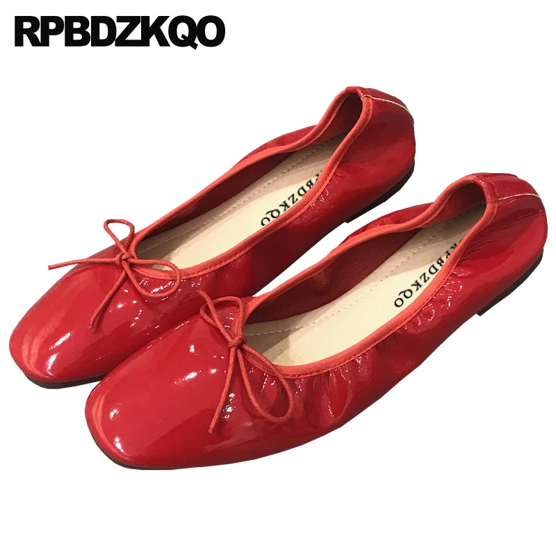 Круглый носок павлин обувь Мягкие балетные плоские женщины конфеты лакированная