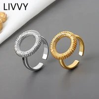 livvy vintage punk silver color double layer rings for women new fashion creative hollow geometric birthday party jewelry gifts