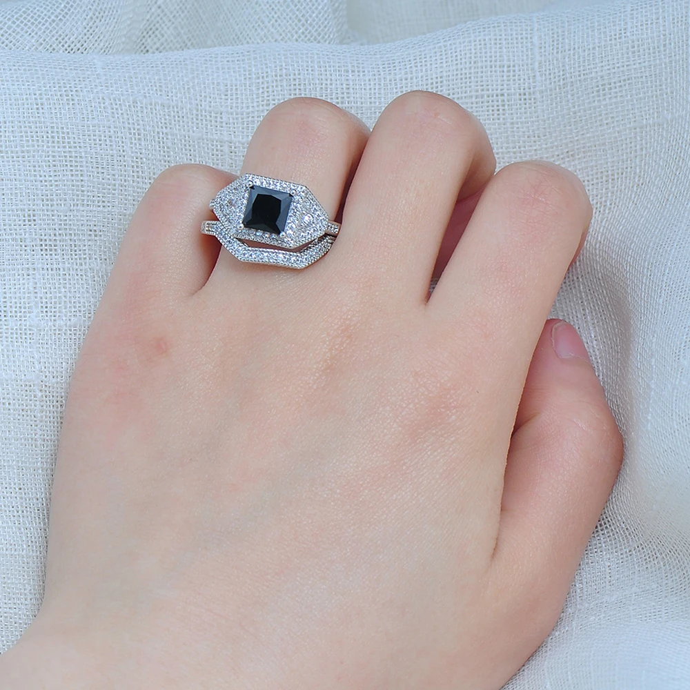

Fashion Ring Zircon European and American Style Black Square Double Ring Jewelry Ladies Ring Jewelry