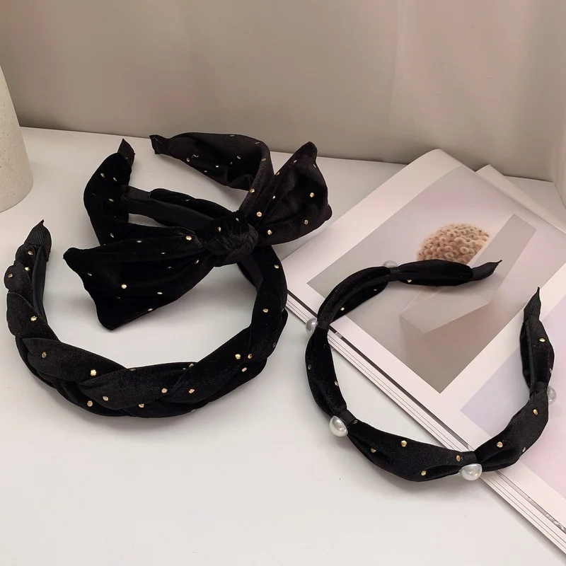 

Gold velvet bow headband female 2021 new Korean Dongdaemun ins braid head buckle atmospheric fashion headband