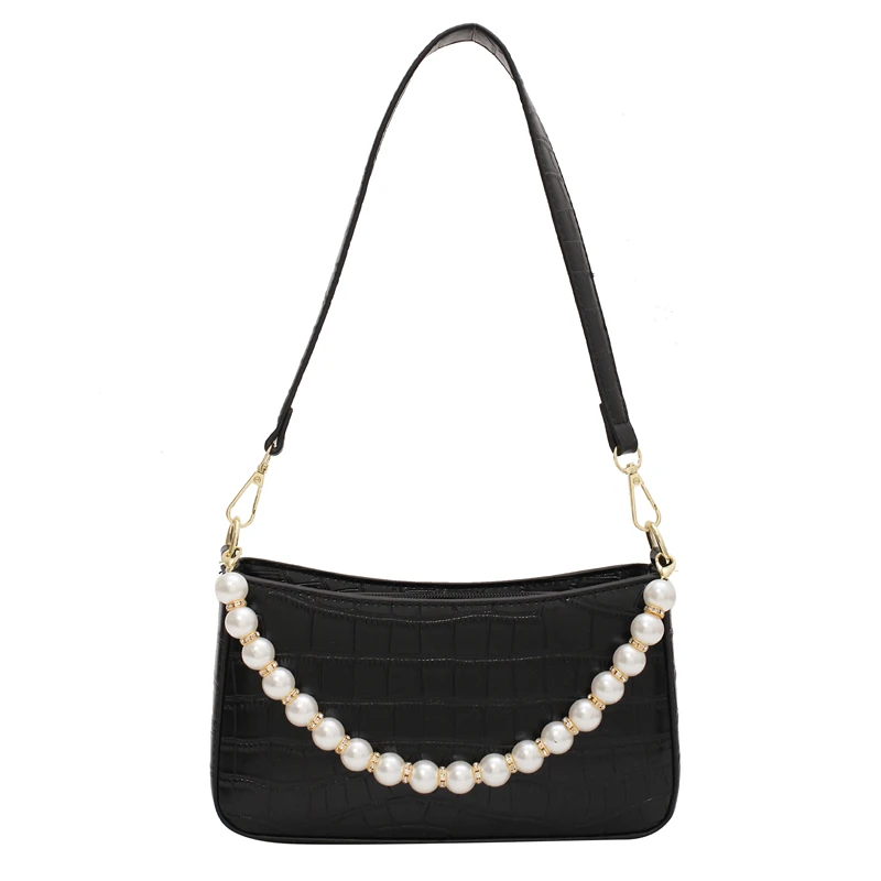 

Beading Shoulder Belt Stone Pattern PU Leather Armpit Crossbody Bag for Women 2021 Summer Solid Color Handbags Female Travel bag