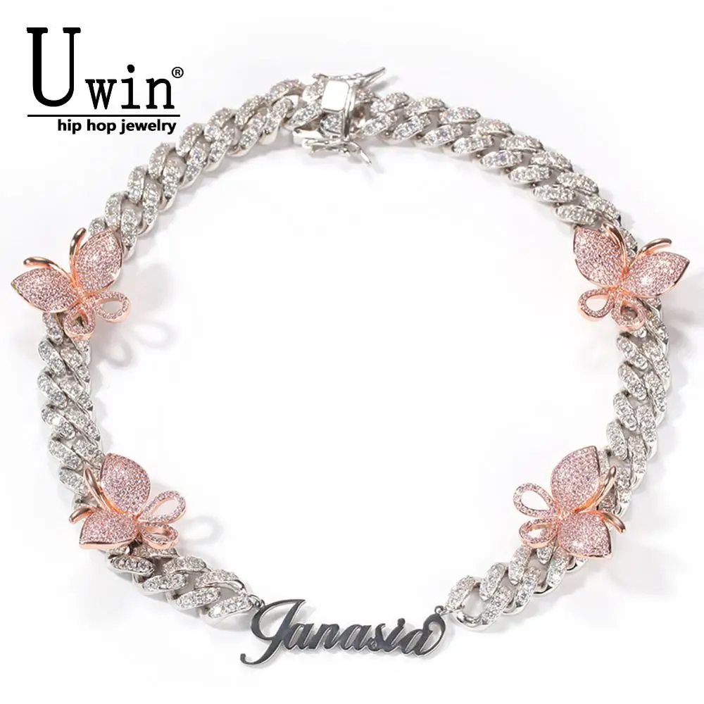 

Ожерелье Uwin с кубинской бабочкой, цепочка с буквами из нержавеющей стали на заказ, DIY ювелирное изделие с кубическим цирконием в стиле хип-хоп, хороший подарок