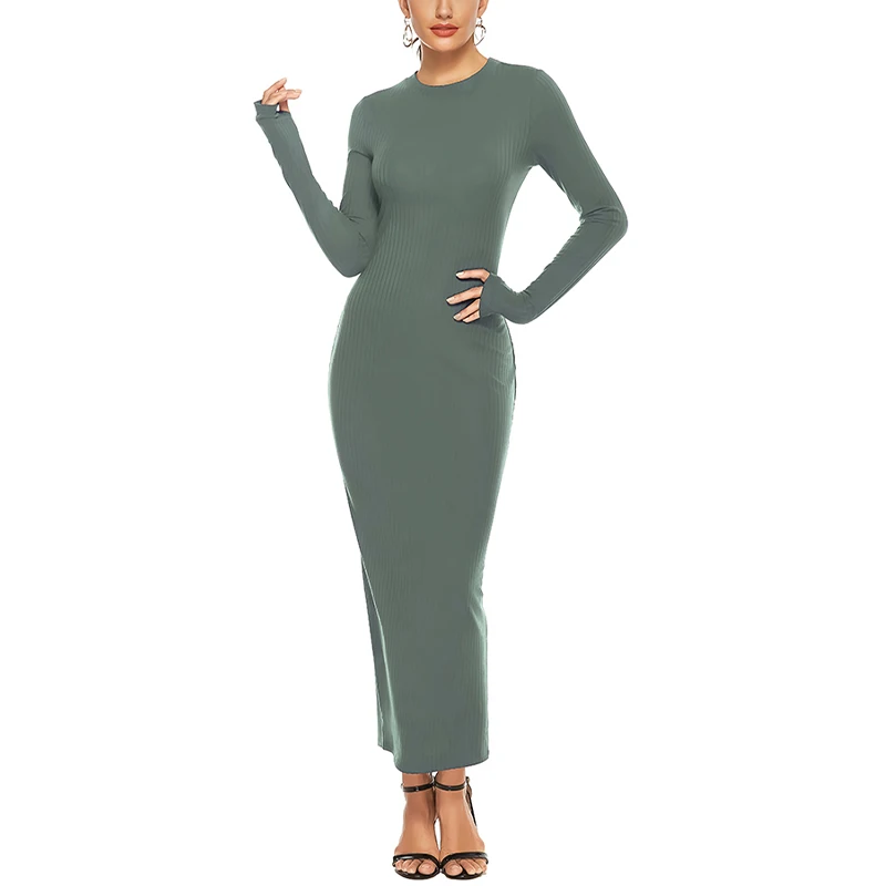 

Vicabo Women Dresses 2020 Long Sleeve Bodycon Dress Autumn Womens Round Neck Casual Vestidos Stretch Sexy Slim Fit Maxi Dresses