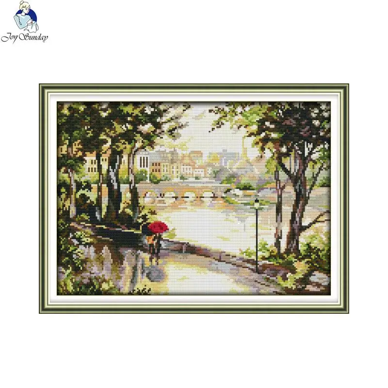 

Набор для вышивания крестиком "пара в дождь" Сделай сам художественный узор ручная работа рукоделие 14CT 11CT количество печать холст вышивка п...