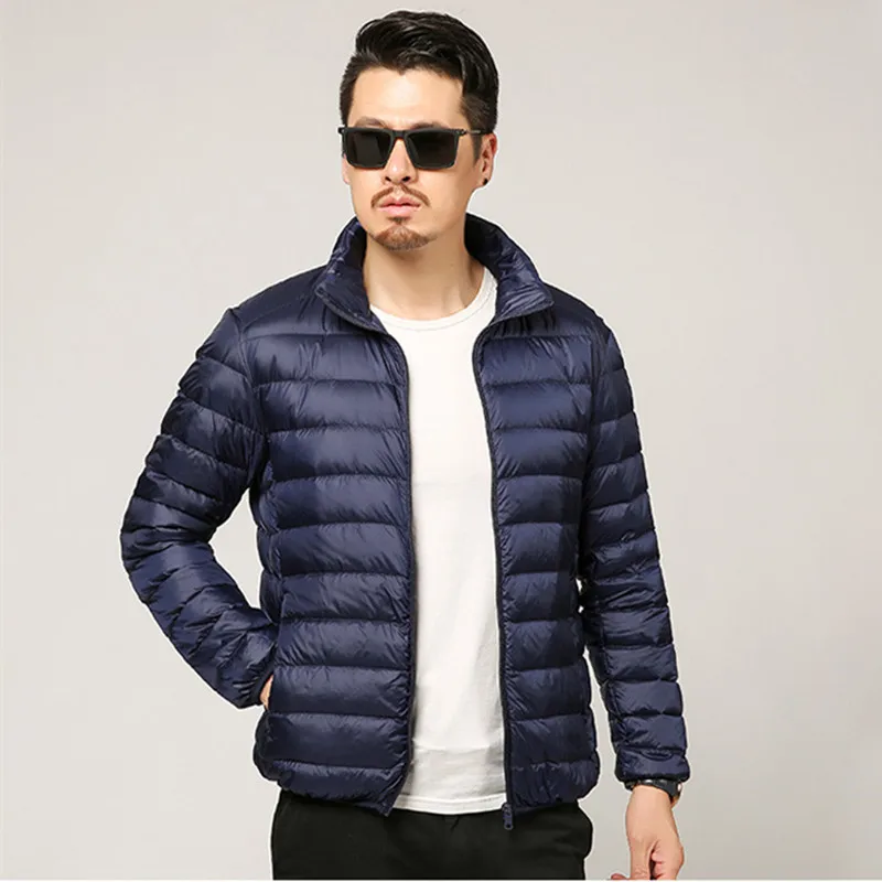 Navy Multi-color Winter Fashion Brand Ultralight Duck Down Jacket Men Hooded Streetwear Light Feather Waterproof Warm Coat 4XL - Цвет: Navy