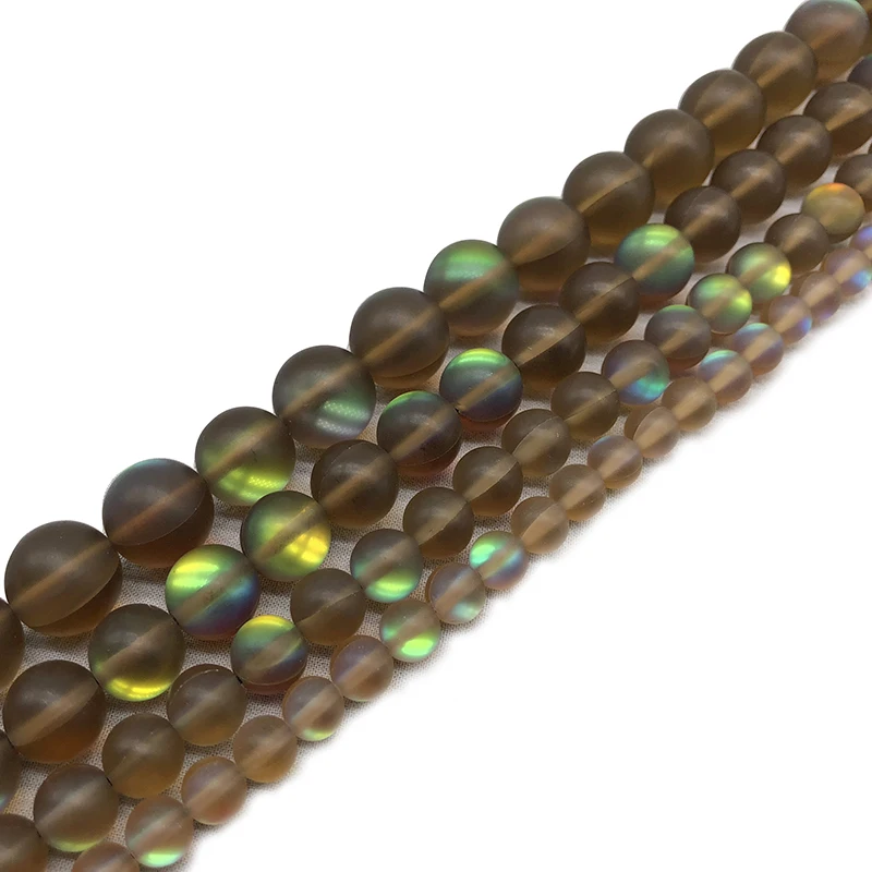 

Natural Matte Coffee Flash Crystal Round Loose Stone Beads Strand for DIY Bracelet Necklace Jewelry Making 15" 6/8/10/12mm