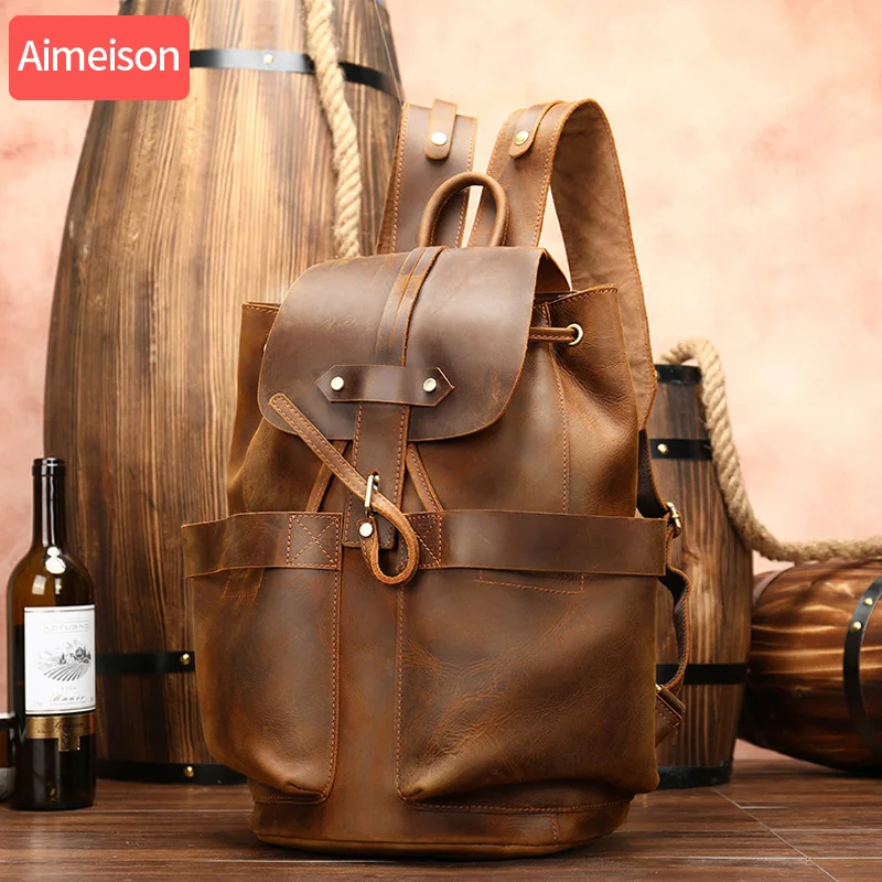 Crazy Horse Genuine Leather Travel Bag Men Vintage Duffel bag big Cow Carry On Luggage Weekend large shoulder | Багаж и сумки