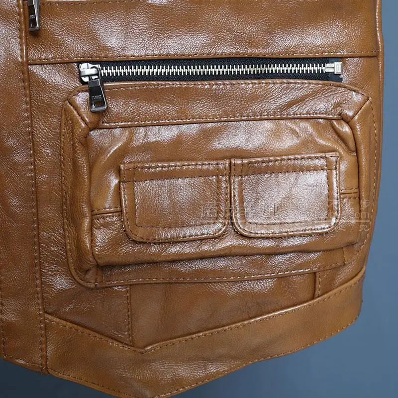 Жилет мужской из натуральной коровьей кожи мотоциклетный жилет с несколькими