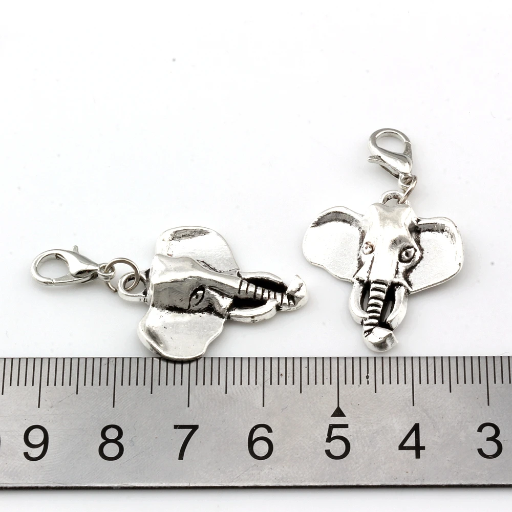 10Pcs /Lots Antique Bronze Elephant Head Charm Bead With Lobster Clasp Fit Bracelet Jewelry DIY 22.8x41mm | Украшения и
