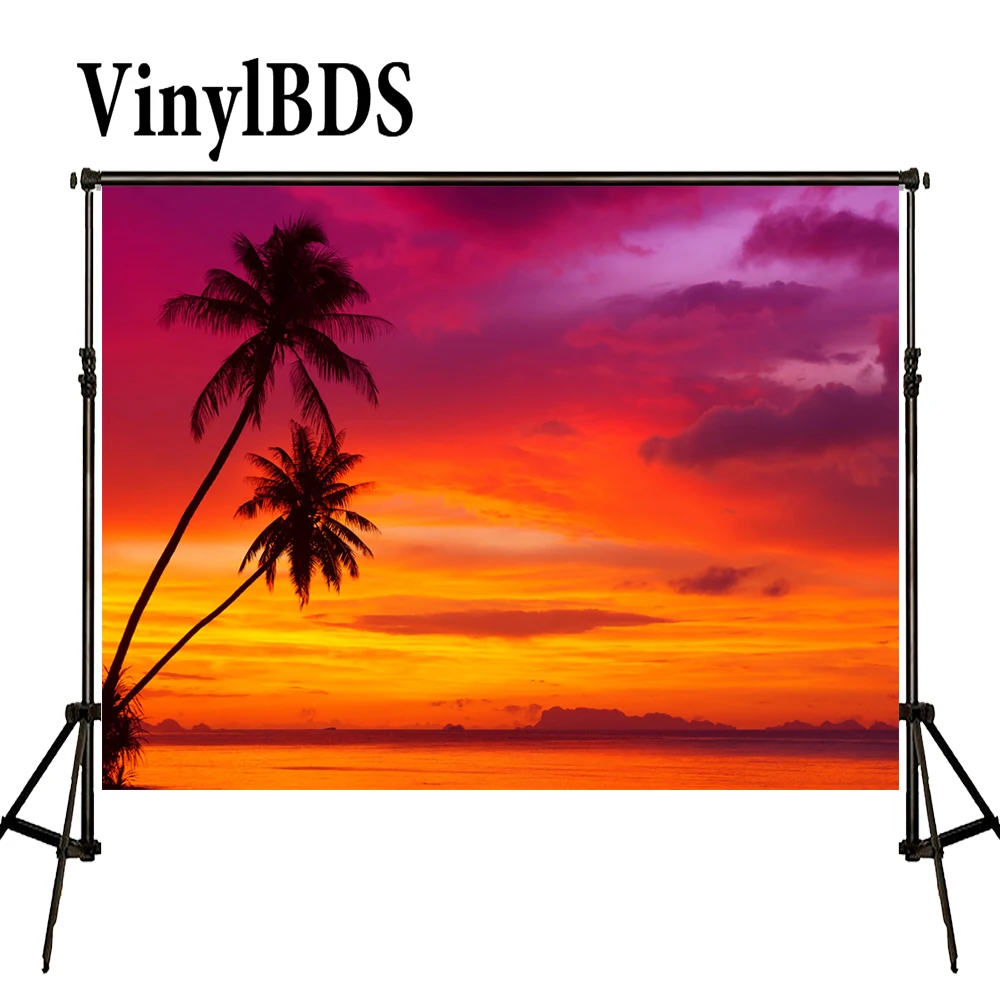VinylBDS 5x7ft Приморский Пейзаж Фон для детской фотосъемки закат кокосовое дерево фон