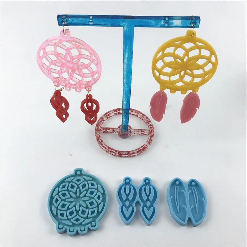 

Cake Decoration Accessories Feather Dream Catcher Hollow Earrings Mold Crystal Drops Creative Silicone Resin Mould Baking Tools