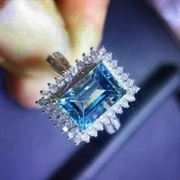 8x12mm rectangle shaped aquamarine rings for women fashion bright blue cubic zirconia stone luxury ladys ring party jewelry