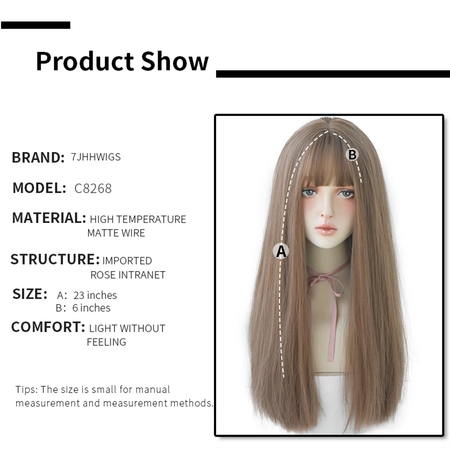 7JHHWIGS Long Straight Synthetic Light Brown Wigs With Bang For Women Heat-Resistant Daily Use Hair Hot Sell Wholesale - купить по