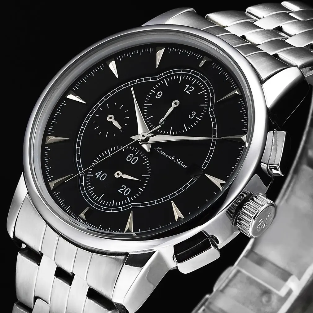 Black Silver KS286 KS автоматические часы серебристый, белый, черный кожаный ремешок Дата месяц Механические мужские деловые брендовые Heren Horloge наручные часы/KS285 - Цвет: Black Silver KS286