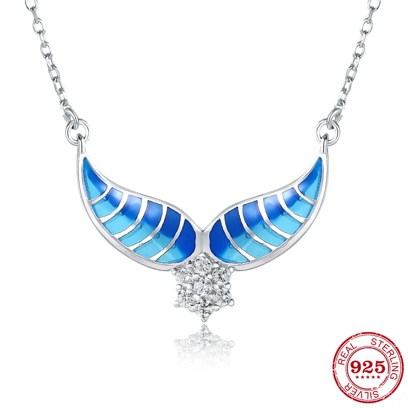 Женское Ожерелье с голубыми эмалью Like Devil wings 100% Аутентичное серебро 925 пробы