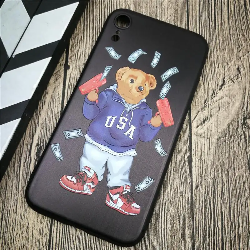 2 Французский роскошный мягкий чехол для телефона с медведем для iphone X XS MAX XR 8 7 6 6s plus матовый Силиконовый чехол s 3D супер рельефный чехол fundas - Цвет: 2
