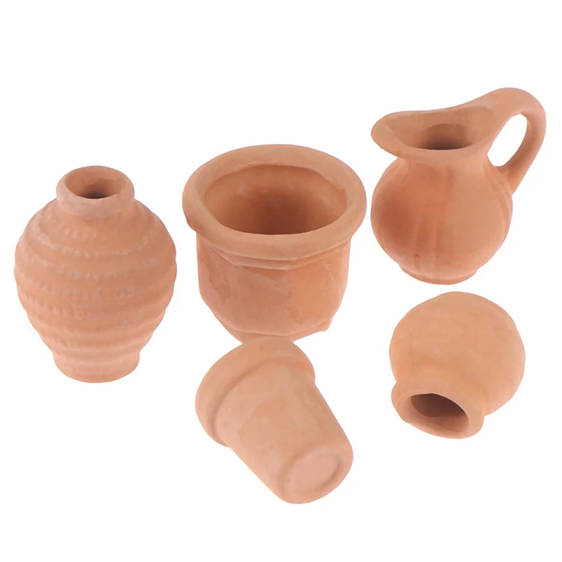 5pcs/lot Cute Vintage Porcelain Flowerpot Vase Jar 1:12 Scale Handcrafted Doll House Miniature | Игрушки и хобби