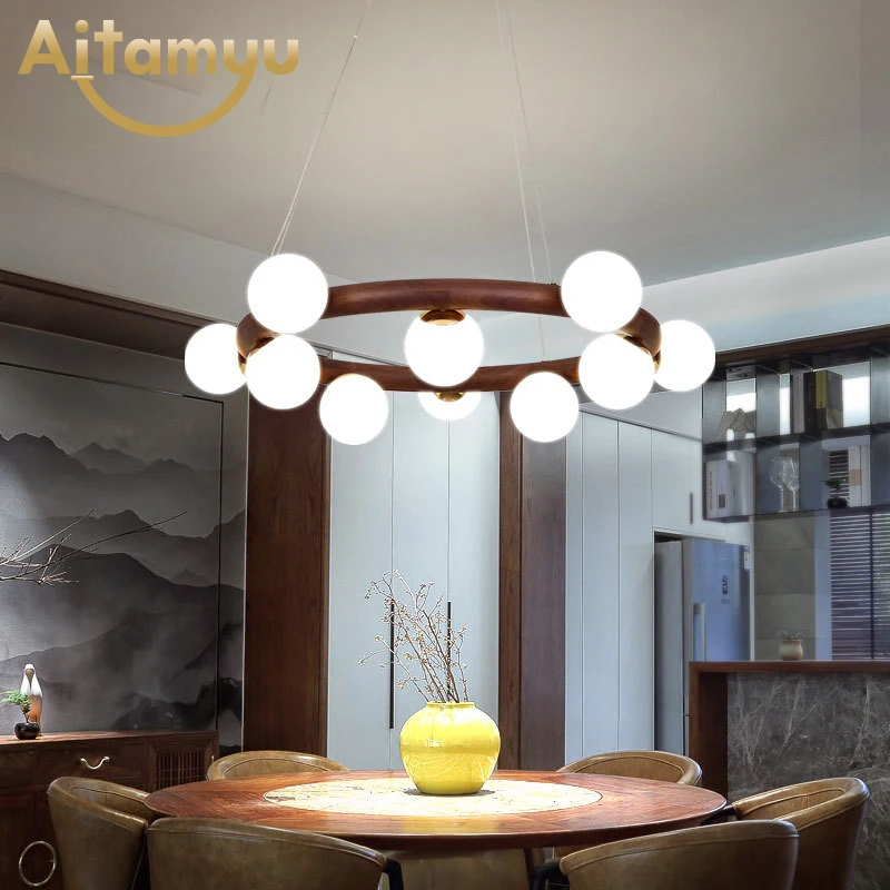 Современные подвесные люстры на шнурке круглая деревянная светодиодная лампа