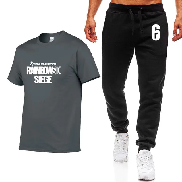 Summer Men t Shirt Tom Clancys Rainbow Six Siege T-shirt Casual Fashion Hip Hop cotton T-Shirt high quality T Shirts+pants suitX |