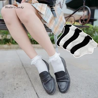 new kawaii jk lace crimping japanese lolita sockings cotton white black harajuku happy soft loose all match fashion women socks