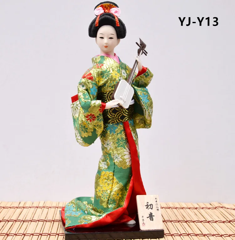 

MYBLUE 30cm Kawaii Green Japanese Geisha Kimono Doll Sculpture Japanese House Figurine Crafts Home Room Decoration Accessories
