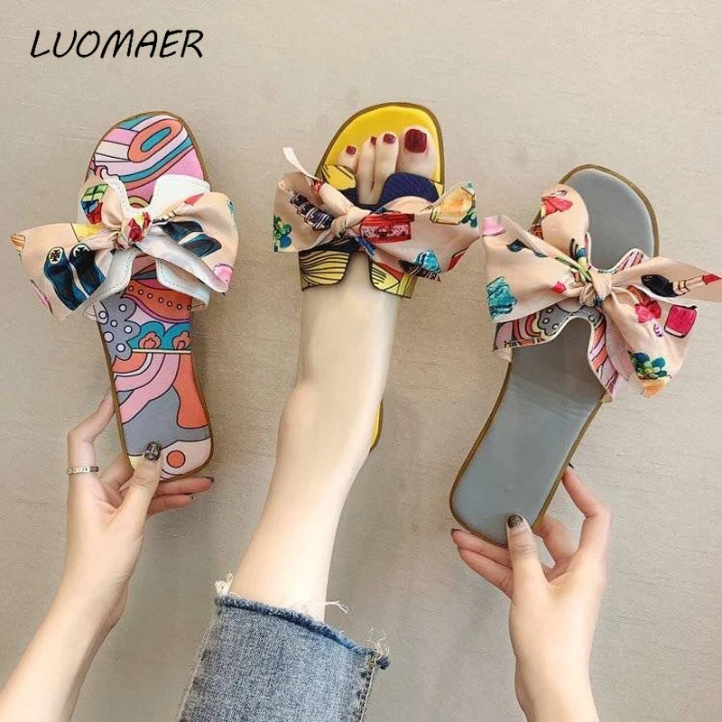 

2020 Brand Women Slippers Fashion Ladies Plus Size Slides Women Summer Beach Slides Big Bow Cute Flip Flops Outdoor Flat Slipper
